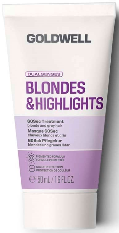 Tube von Goldwell Blondines & Highlights Haarbehandlung mit lila und weißer Verpackung.