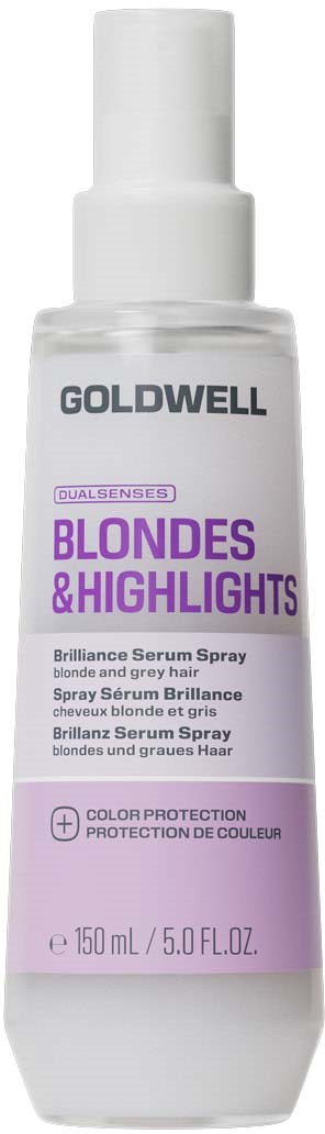 Goldwell Brilliance Serumspray für Blondinen und Highlights mit lila und weißem Verpackung.