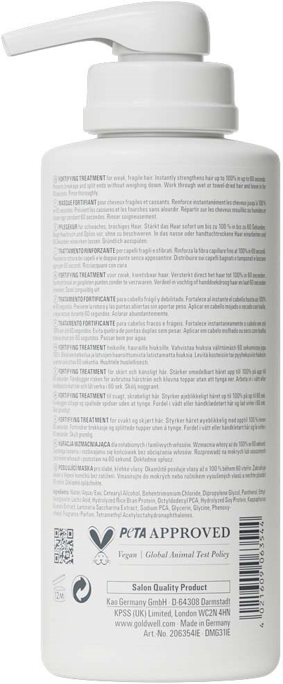 Eine weiße Pumpflasche mit detailliertem Text und Barcodes auf der Rückseite, für Haut- oder Haarpflegeprodukte.