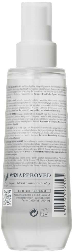 Klare Plastik-Sprühflasche mit weißem Pumpkopf und Etikett mit Produktdetails und Zulassungssymbolen.