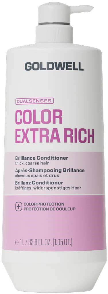 Goldwell Color Extra Rich balsamflaska med pump, vit och rosa för tjockt hår.