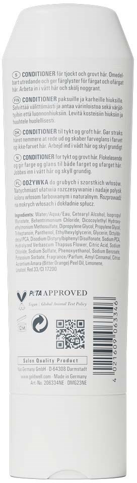 Baksidan av en vit och grå flaska med detaljerad produktinformation, ingredienser och streckkodsremarkering.