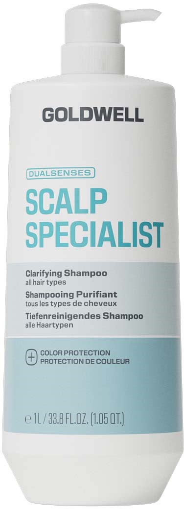 Goldwell Scalp Specialist schampoflaska med et märke som visar produktspecifikationer och varumärkesnamn.