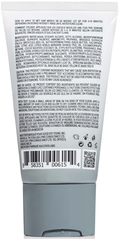 En tube med advarsels- og ingredienstekst, strekkode og resirkuleringssymboler på baksiden.