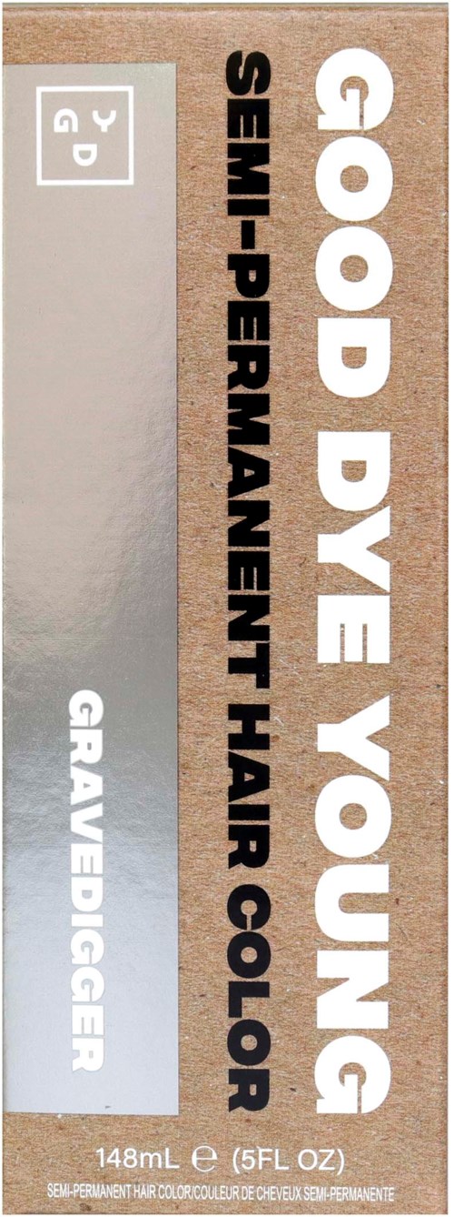 A label promoting semi-permanent hair color for young people, with a brand logo, size details, and a hashtag.