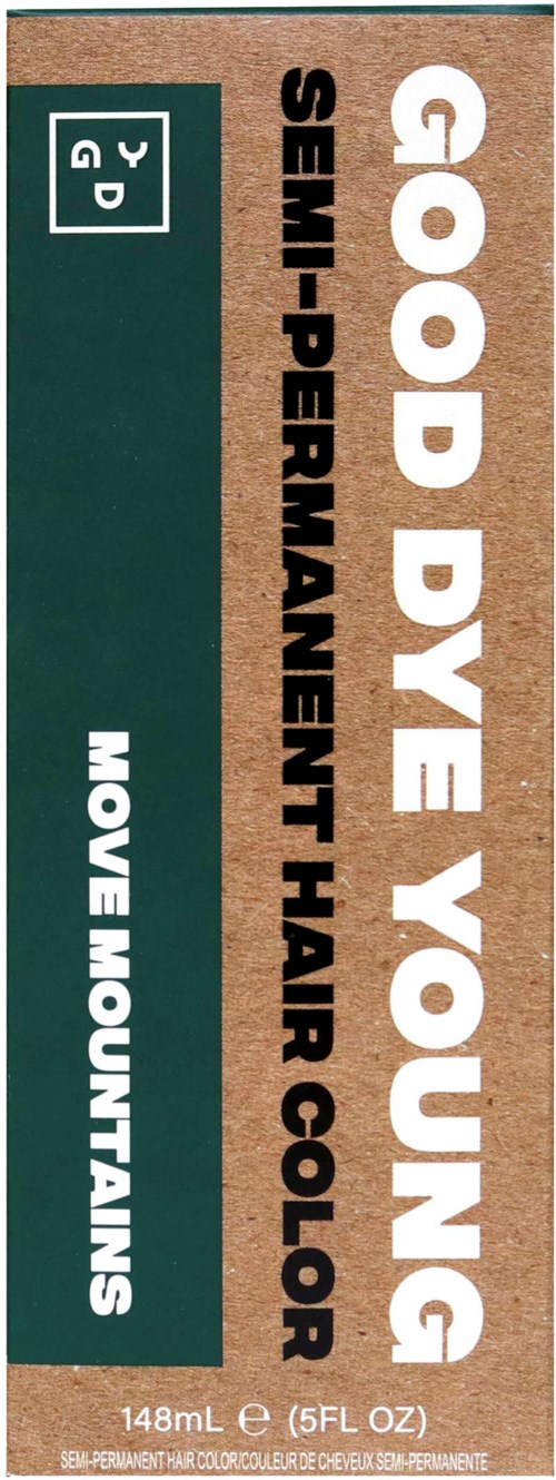 A box of hair dye has bold white text on a green and beige background, promoting hair coloring and performance.