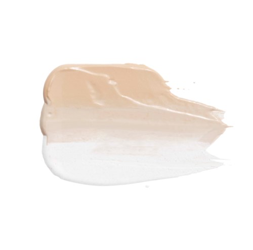 Beige og hvid makeupprøve med glat tekstur og flettede kanter.