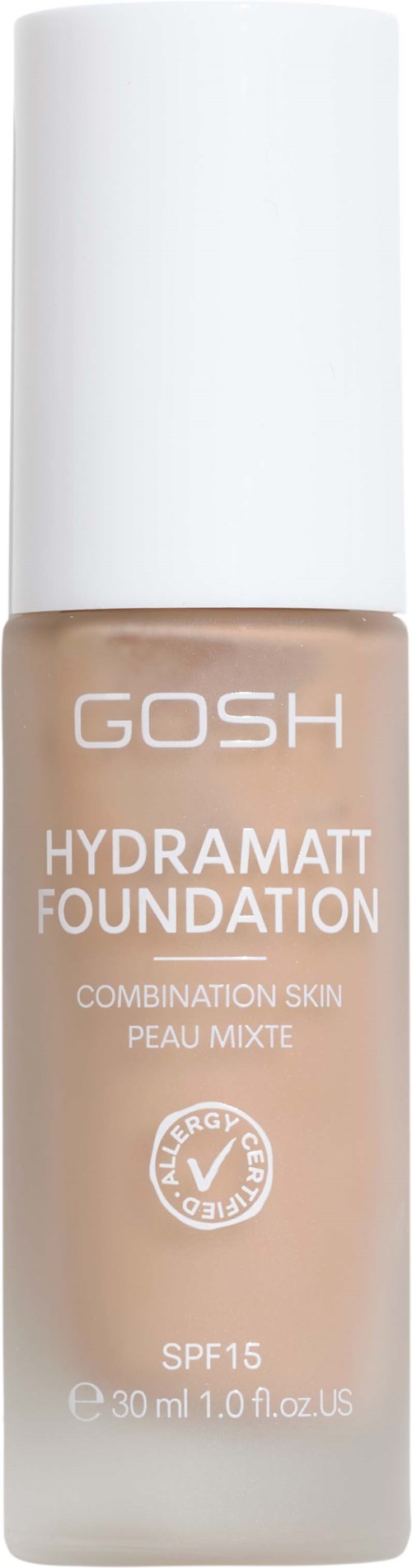 Eine Flasche GOSH Hydramatt Foundation für Mischhaut mit SPF 15.