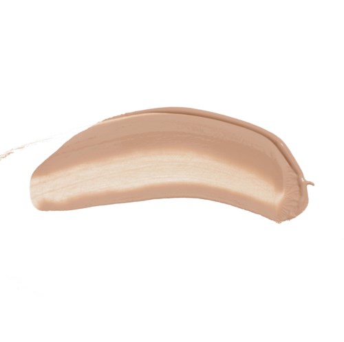 Eine gebogene beige Make-up-Probe auf weißem Hintergrund.