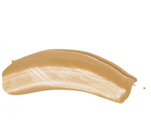 Ein beigenfarbener Klecks cremiger Substanz, wahrscheinlich Foundation oder Concealer, glatt und leicht gebogen.