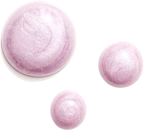 Three pinkish, shiny spheres of different sizes are shown. They look smooth and are floating or isolated.