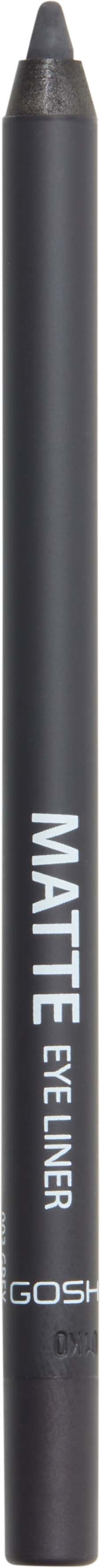 A black eyeliner pencil with white text, labeled 'MATTE EYELINER GOSH', shown vertically.
