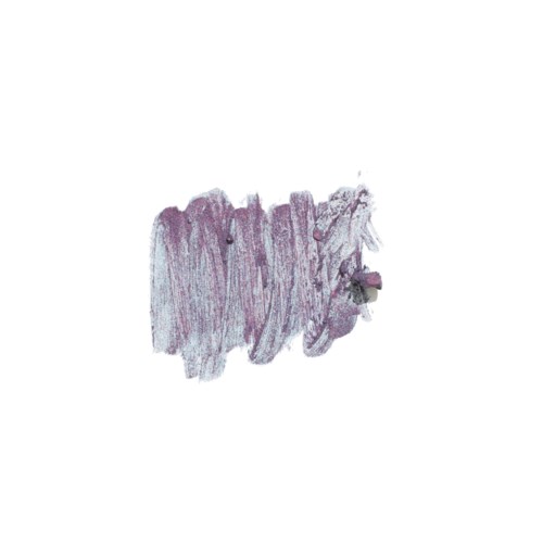 A small, textured, purple and gray object with a few dark spots and a protruding pink part.