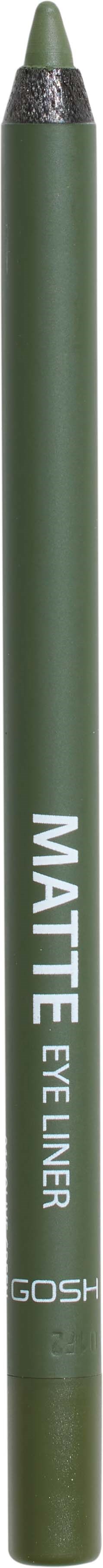 Green eye-liner pencil with white text, labeled 'MATTE EYE-LINER' and 'GOSH.'