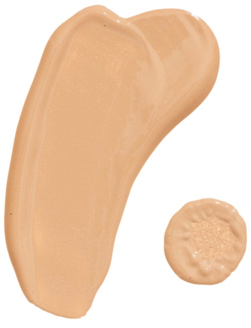 Iso beige-meikkivoidepala ja pienempi pallo vieressä. Tylppä, kermaisen ja levykuiva koostumus.