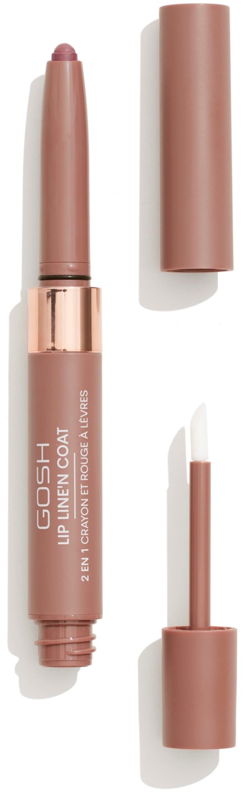 A beige lip gloss stick with a cap, showing the applicator and label on the tube.