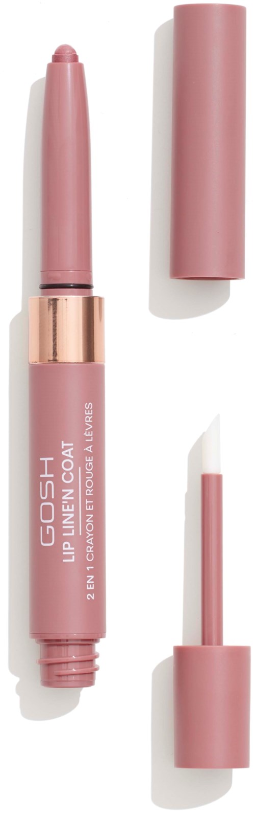 A pink lip pencil with a cap and a built-in sharpener, designed for lip coloring.