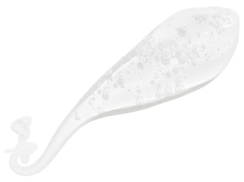 Ein weißer Babyschieber mit Wassertropfen, zeigt nach rechts.