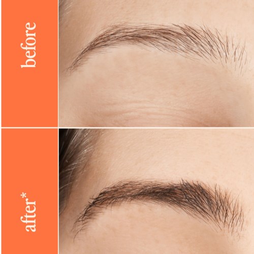 En ennen ja jälkeen lähes nähtävä kulmakarvojen hoito, jossa kulmakarvat näyttävät täyteläisemmiltä ja hyvin muotoilluilta.