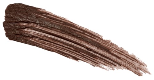 Ein brauner Pinselstrich auf weißem Hintergrund, zeigt Textur und Streifen.