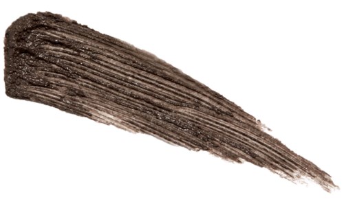 En brun, långsträckt penseldrag med texturerade, lagerade linjer på en vit bakgrund.