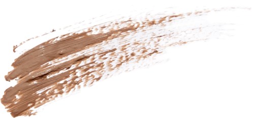 Ett beige- och brunt makeup-borste drag på vit bakgrund. Inga objekt eller personer synliga.