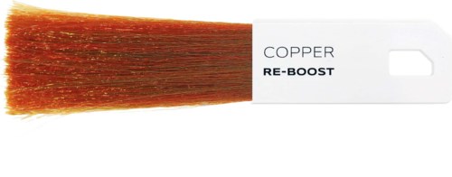 Szczotka do włosów z napisem "Copper RE-Boost" i brązowymi włosi.