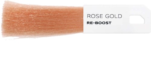 Pędzelek do makijażu oznaczony 'Rose Gold Re-Boost' z jasnoróżowymi włosiami i białą rączką.