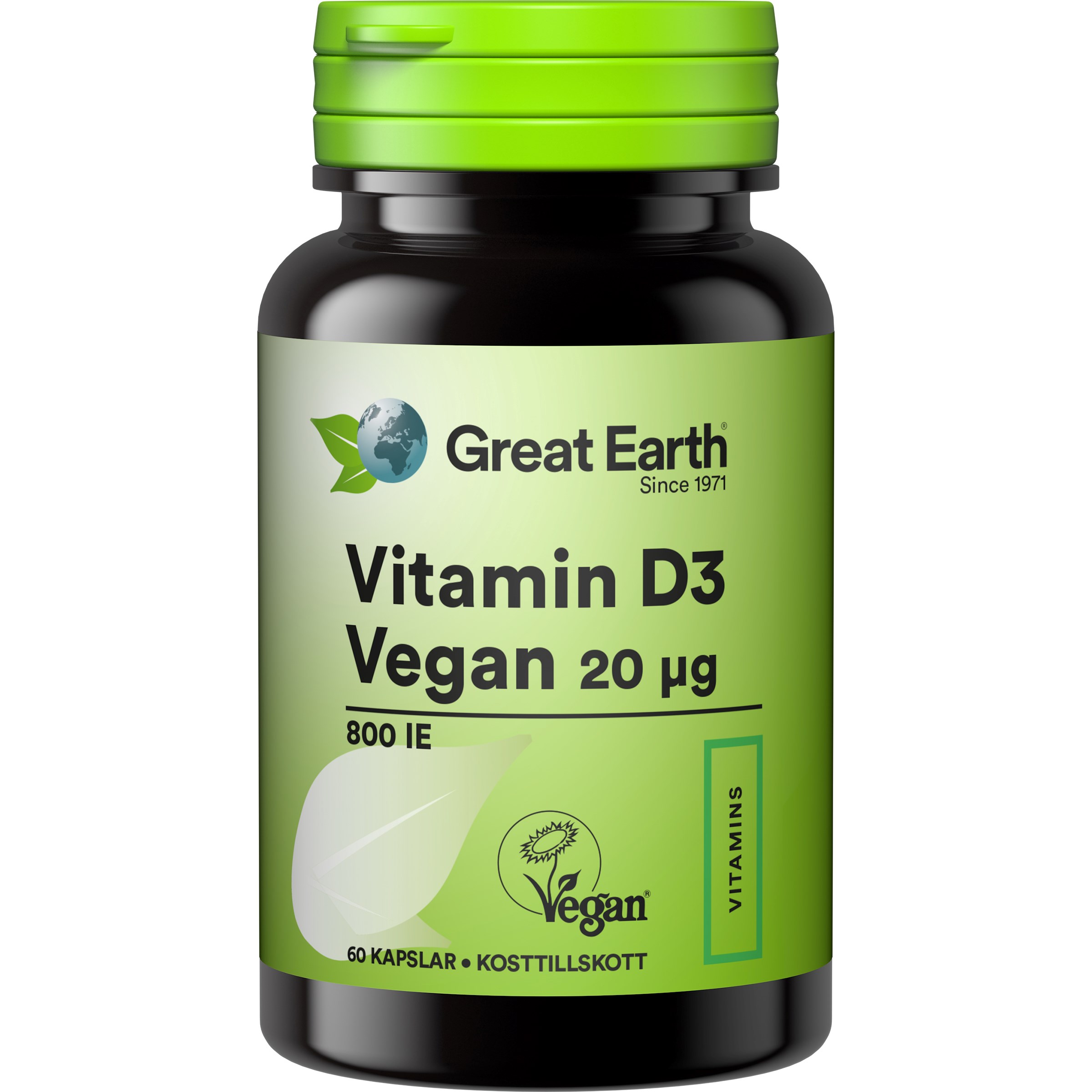 Great Earth Vitamin D3 Vegan 800 I.E 60 kap