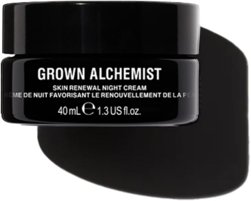 En svart burk märkt Grown Alchemist Skin Renewal Night Cream med 40 ml storlek.