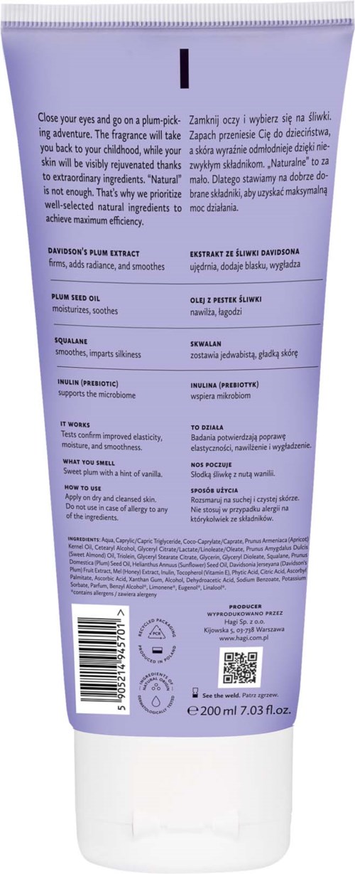 Dette er en tube med hudpleie- eller kosmetikkprodukt med instruksjoner og ingredienser oppført på baksiden.