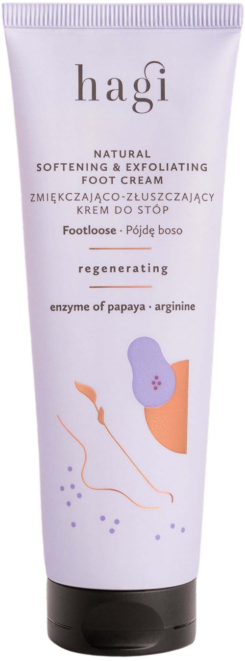 Foot cream for softening and exfoliating with regenerating enzymes and plant extracts. Contains enzyme of papaya and arginine.