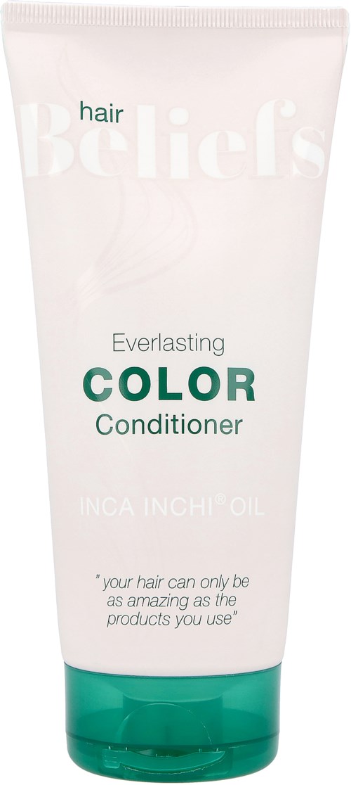 Hvit tube med grønn lokk, merket "Everlasting COLOR Conditioner" med myke pastellfarger og liten tekst.