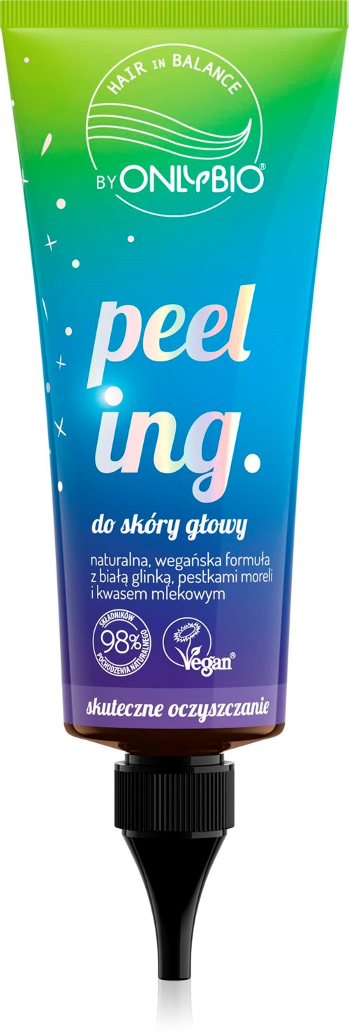 En farverig tube med peelingmaske til ansigtet med produkt- og mærkeoplysninger.