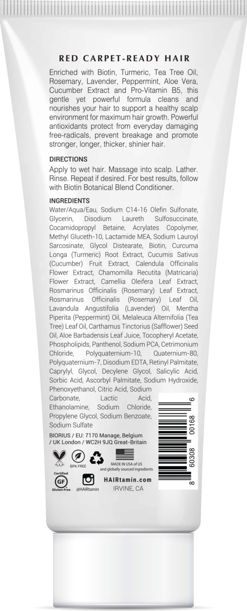 HAIRtamin Biotin Shampoo, Helps to Support Stronger, Longer, Thicker-Looking Hair with Sulfate-Free, Hydrating, Vitamin Rich Formula Shampoo, Made With Vitamin B5, Cucumber Extract, Aloe Vera