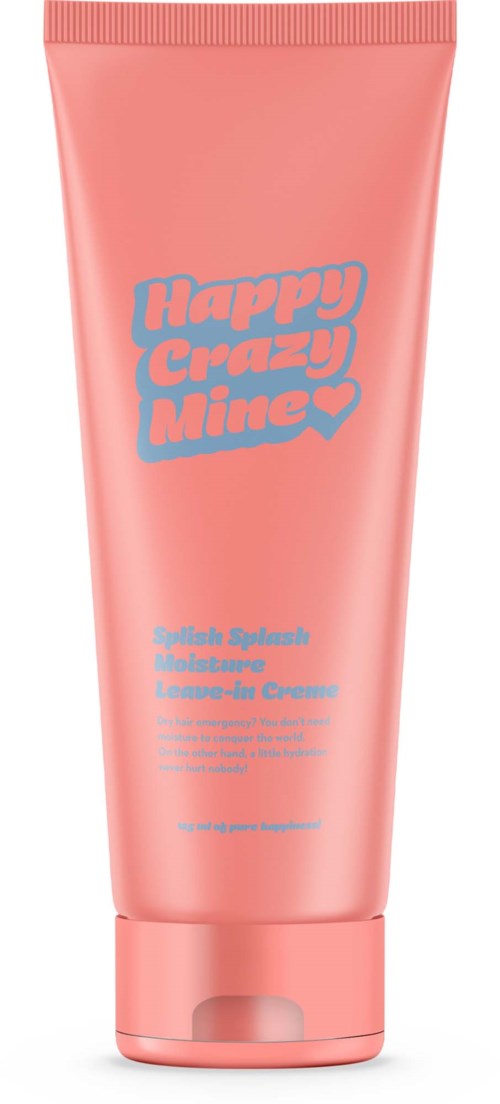 Rosa tub märk Happy Crazy Mine Smoothing. Det är en hudvårds- eller kosmetikprodukt.