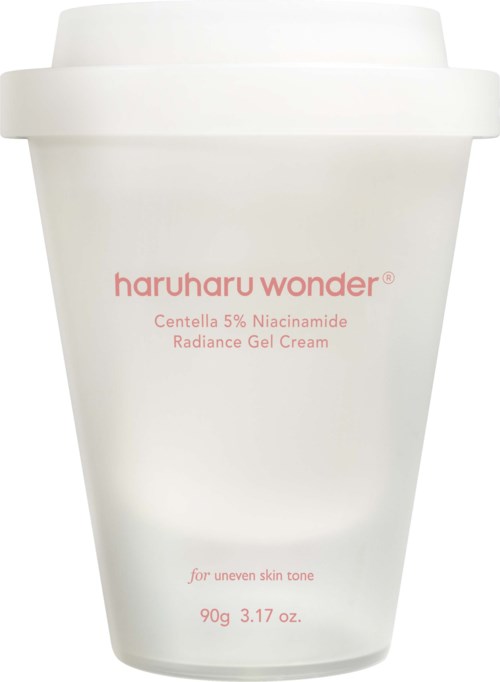 Valkoinen kasvorasvapurkki, jossa lukee 'haruharu wonder' ja pinkkiä tekstiä, tarkoitettu epätasaiselle ihon sävylle, 90g.