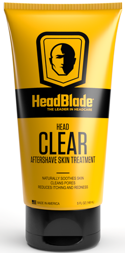 Gul og svart tube med Head & Shoulders Head Clear etterbarberings hudpleie med logo og produktdetaljer.