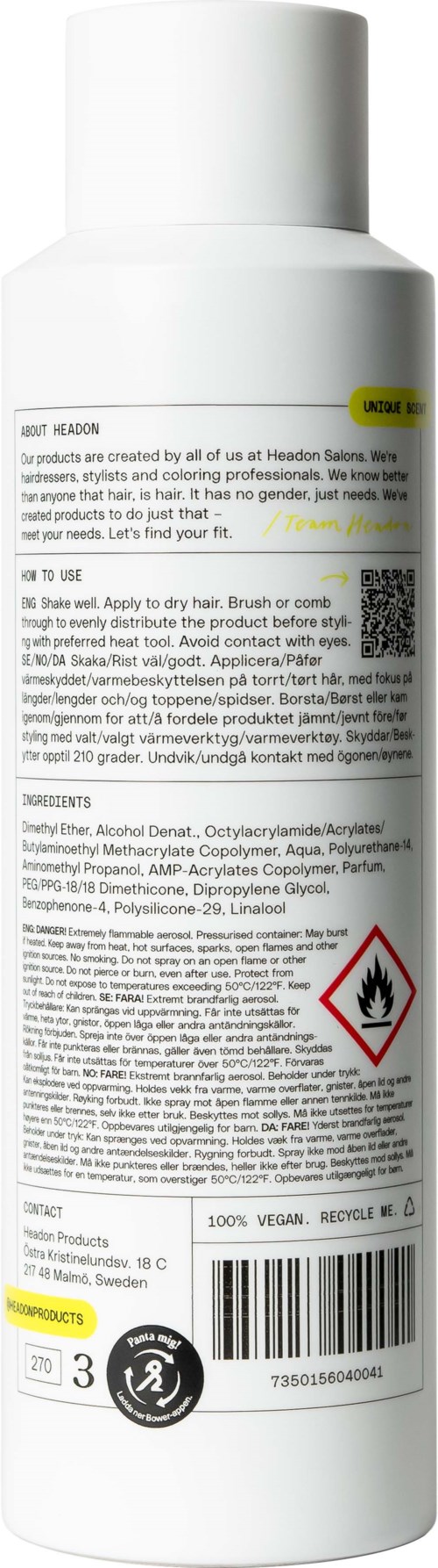 Eine weiße Flasche mit Warnsymbolen, Text und Inhaltsstoffen, wahrscheinlich ein Kosmetik- oder Körperpflegeprodukt.