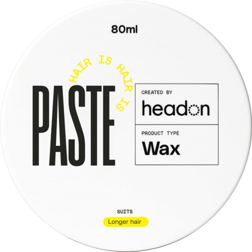 Haarpaste-Etikett mit 80 ml Volumen, hergestellt von headon, für längeres Haar, aus Wachs.