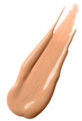 Een streep beige make-up of foundation op een witte achtergrond.