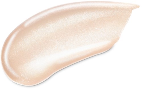 En provbit av ljus, skimrande kräm eller foundation, slät med en lätt kurva, på en transparent bakgrund.