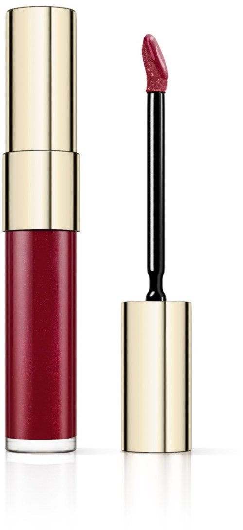 Ett rött läppstift med guldhätt och applicator
