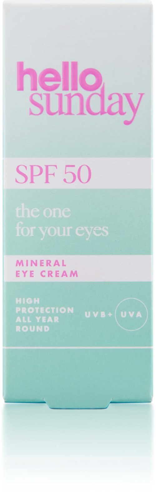 Pudełko kremu pod oczy Hello Sunday mineralnego z SPF 50, zapewnia wysoką ochronę dla każdego rodzaju skóry.
