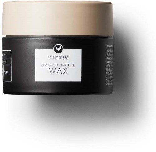 Musta rasia, jossa beige kansi ja teksti 'h simonsen BROWN MATTE WAX'.