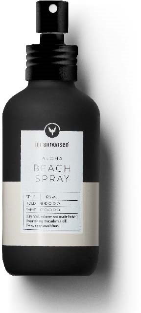 En svart flaske med sprayhodet merket 'Aloha Beach Spray' for bruk på stranden eller utendørs.
