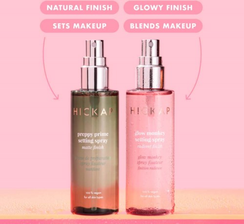 To makeup-innstillinger med forskjellig finish, en naturlig og en glødende, merket for alle hudtyper.