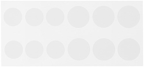 Rivistö vaaleanharmaita ympyröitä valkoisella taustalla, kaksi riviä.