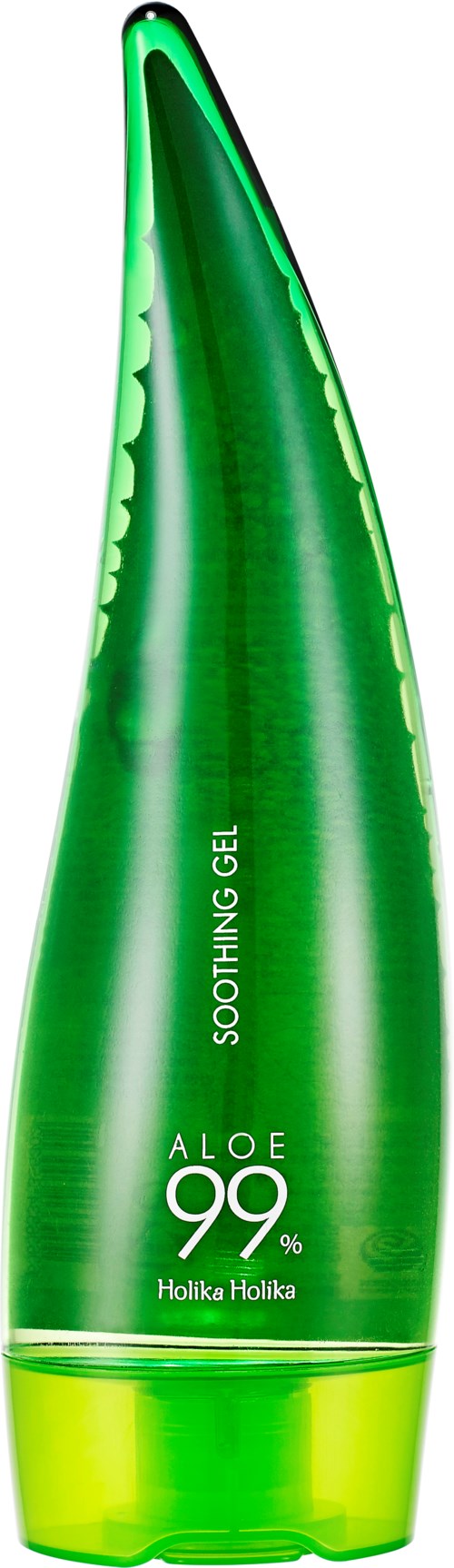 Grønn aloe vera gel tube, merket 'Beroligende gel' og '99% Aloe'.