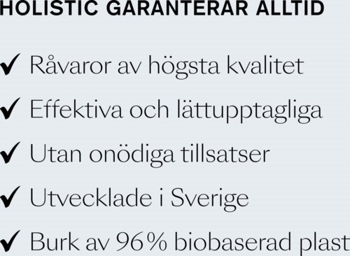 Text in Swedish promoting high-quality, effective, eco-friendly products developed in Sweden, using 96% biobased plastic.